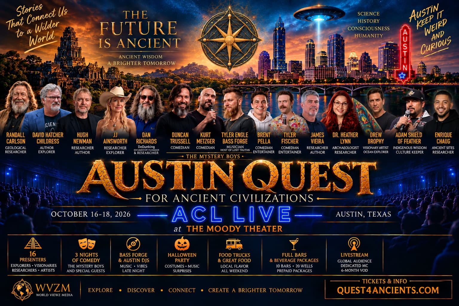 Official Austin Quest poster: 16 presenters, October 16-18 at ACL Live at the Moody Theater