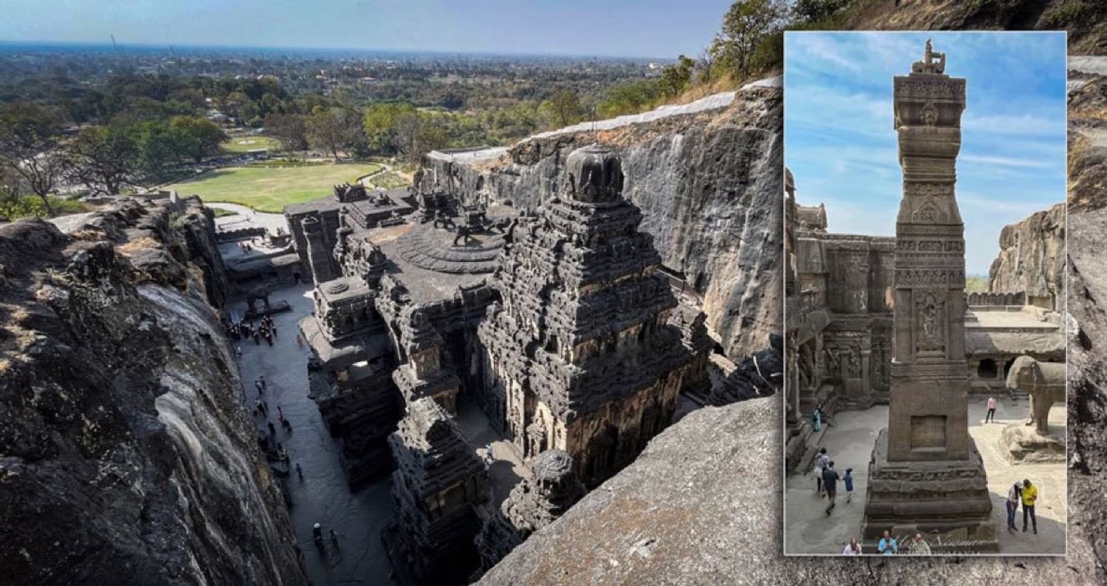 Rock-cut temple at Ellora, from Hugh Newman's tour photography